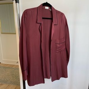 Wilfred Maroon Satin Button Down Blouse